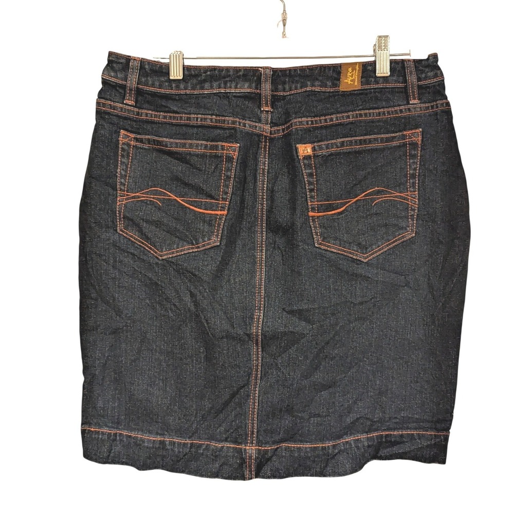 Aura by Wrangler Womens Dark Wash Denim Skirt Orange Stitch 10P Vintage‎ Y2K